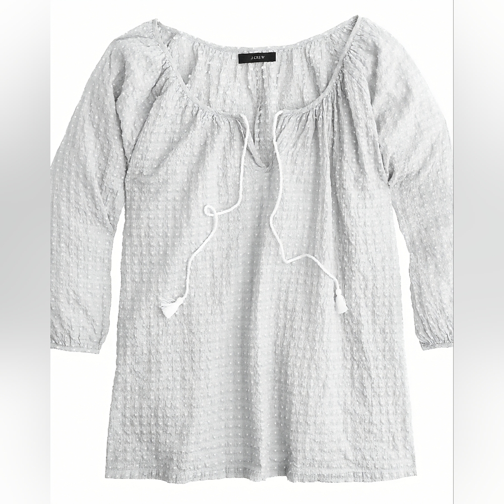 J.Crew Swiss Suckered dot Peasant Top Women's‎ Blouse Small White Oversized Boho